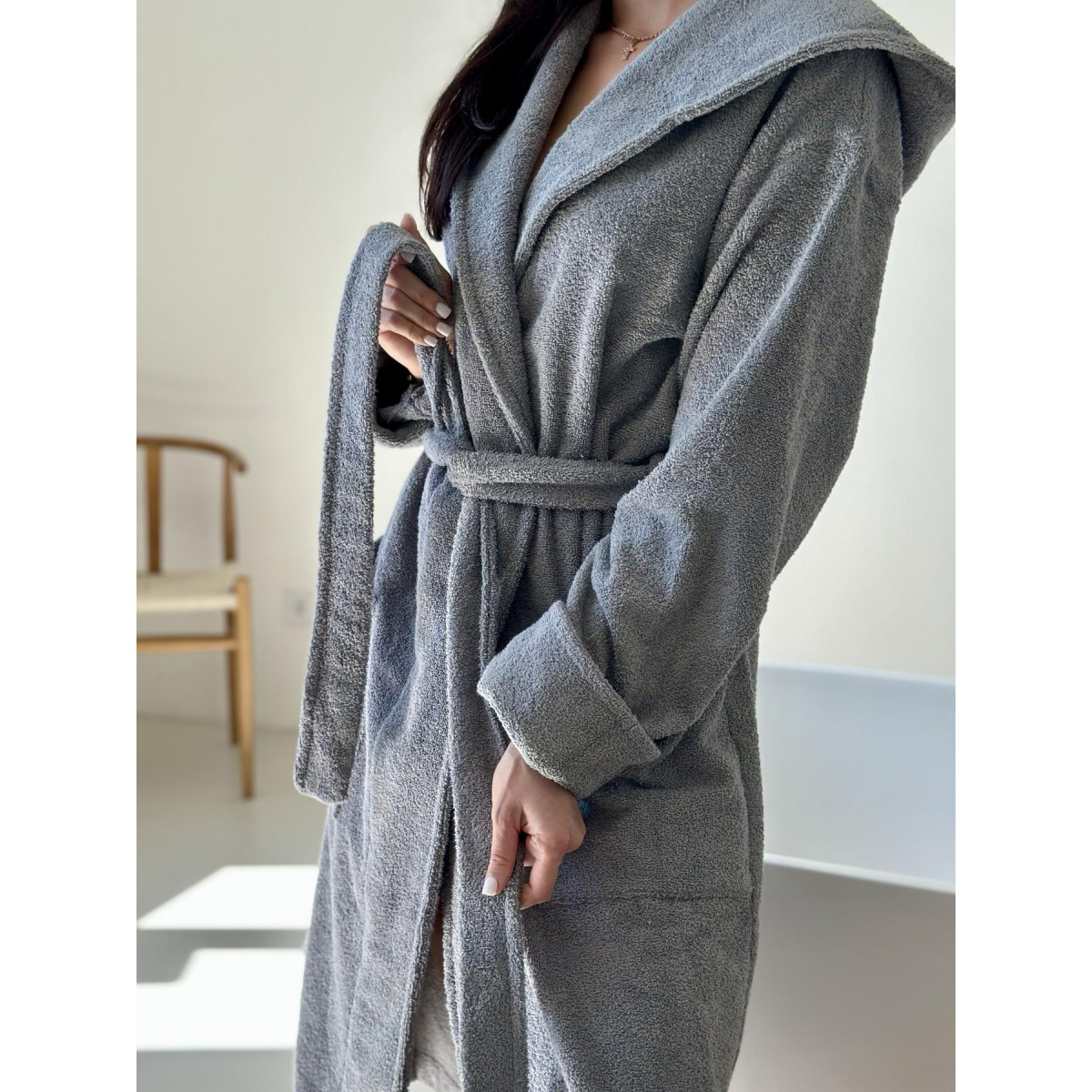 Халат махровий жіночий з капюшоном Fortune Lady Grey