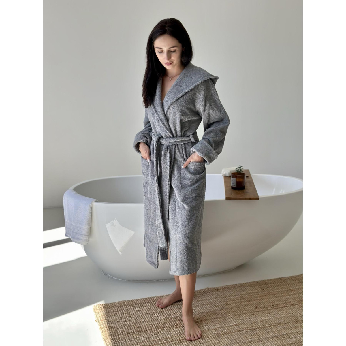 Халат махровий жіночий з капюшоном Fortune Lady Grey