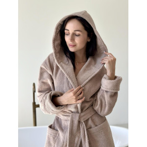 Бежевий халат жіночий махровий з капюшоном Fortune Lady Beige