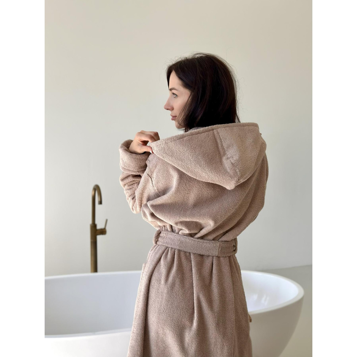 Бежевий халат жіночий махровий з капюшоном Fortune Lady Beige