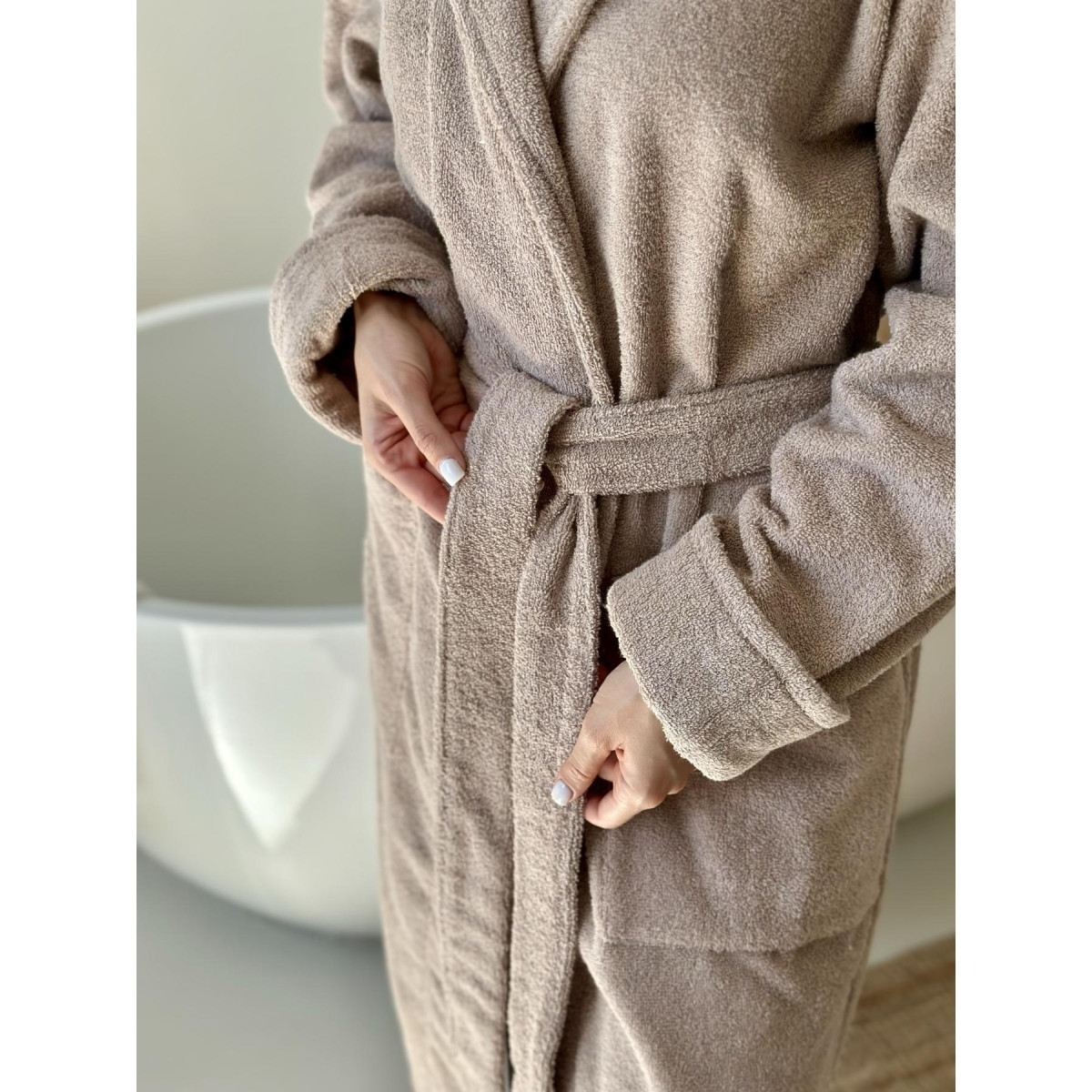 Бежевий халат жіночий махровий з капюшоном Fortune Lady Beige