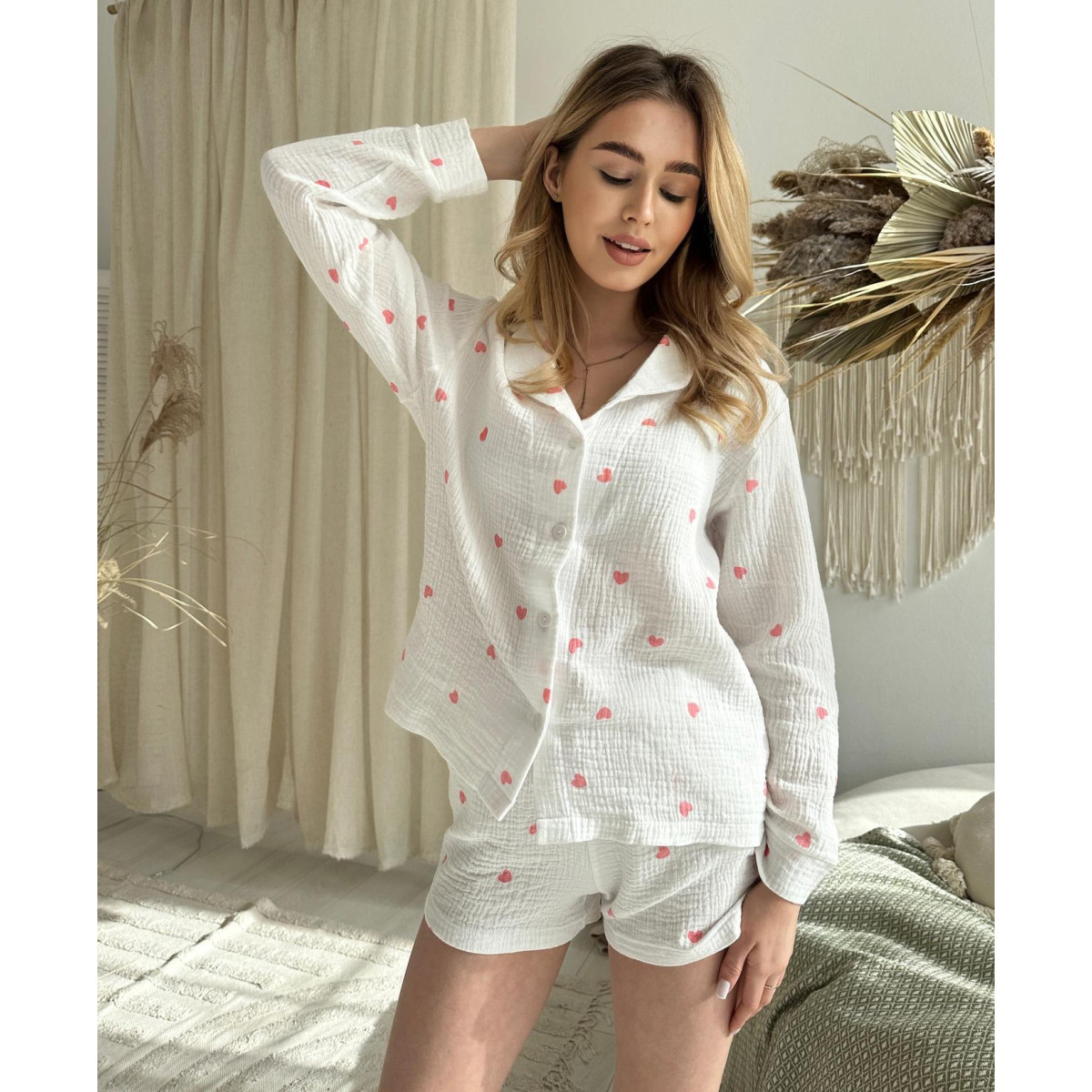 Пижама женская с шортами хлопок 100% Сердечки Gloria mini в Leron - фото