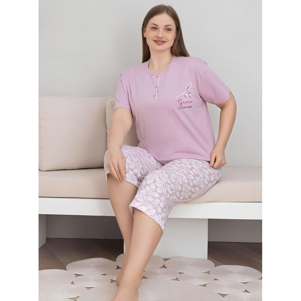 Пижама с бриджами женская для полных женщин Lilac Pink