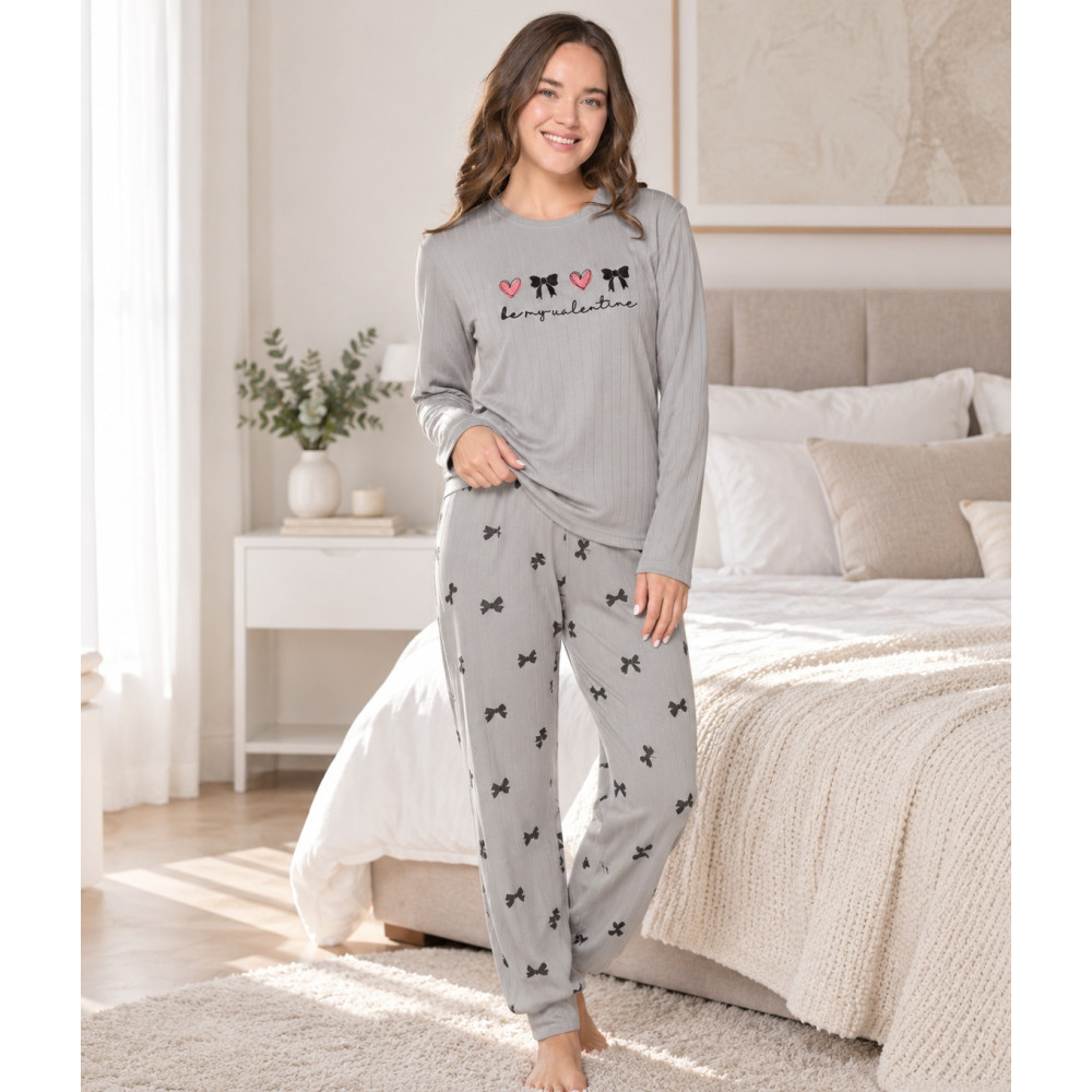 Пижама женская утепленная трикотаж интерлок Grey Bows Турция