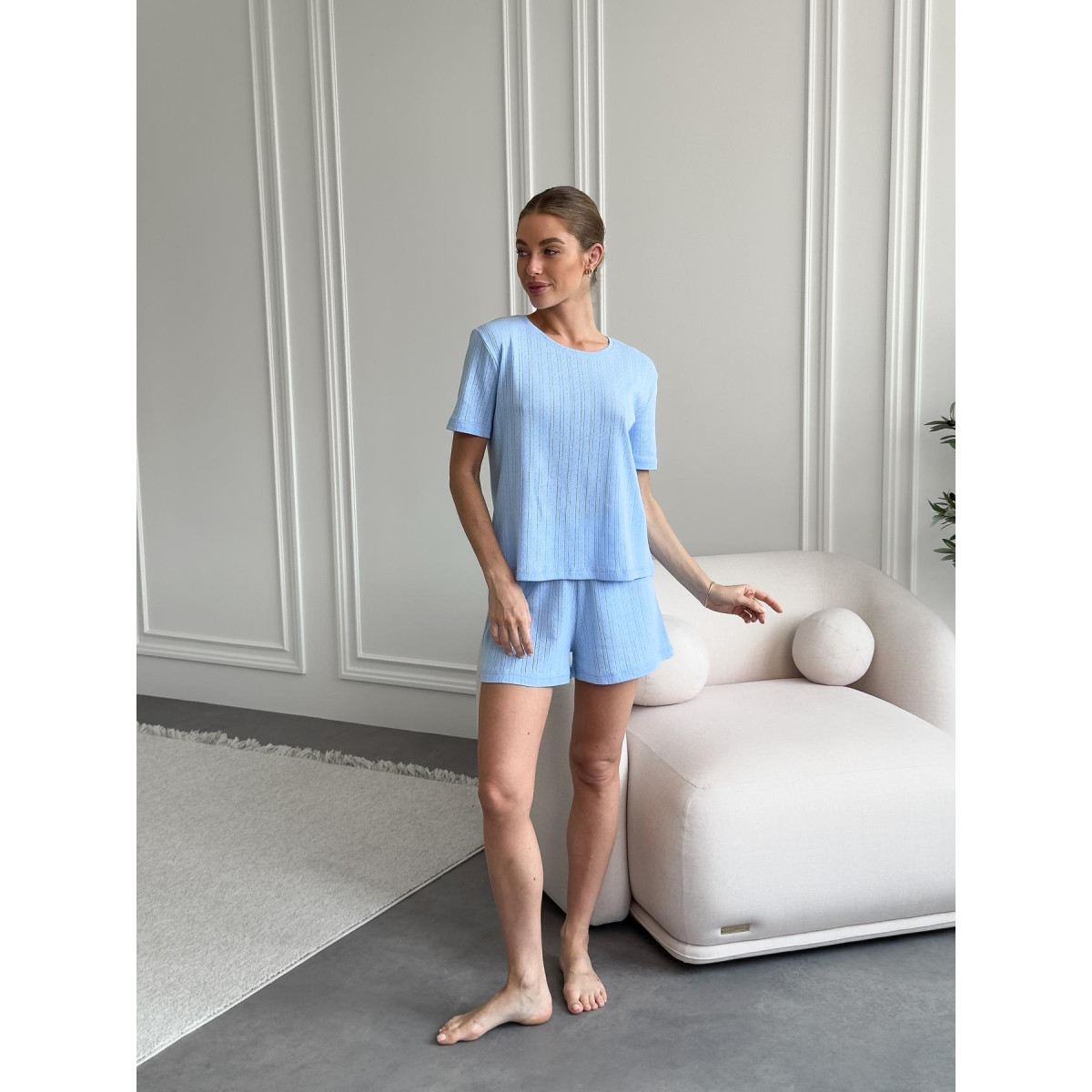 Пижама для дома женская трикотажная Morning Sky голубая