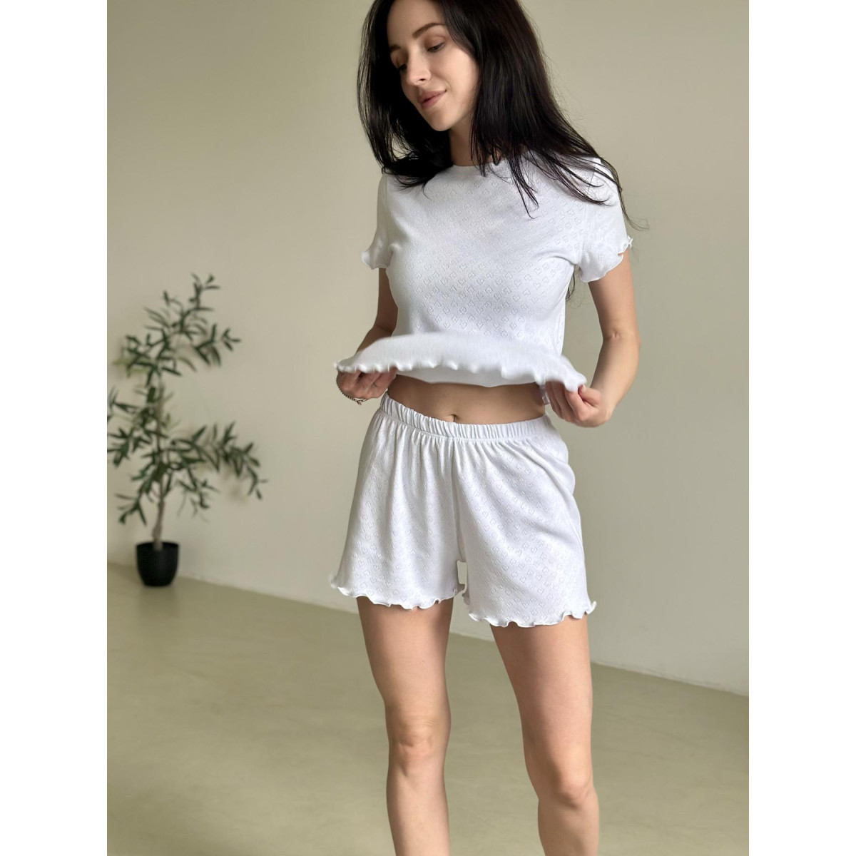 Женская трикотажная пижама тройка Rose Amour White