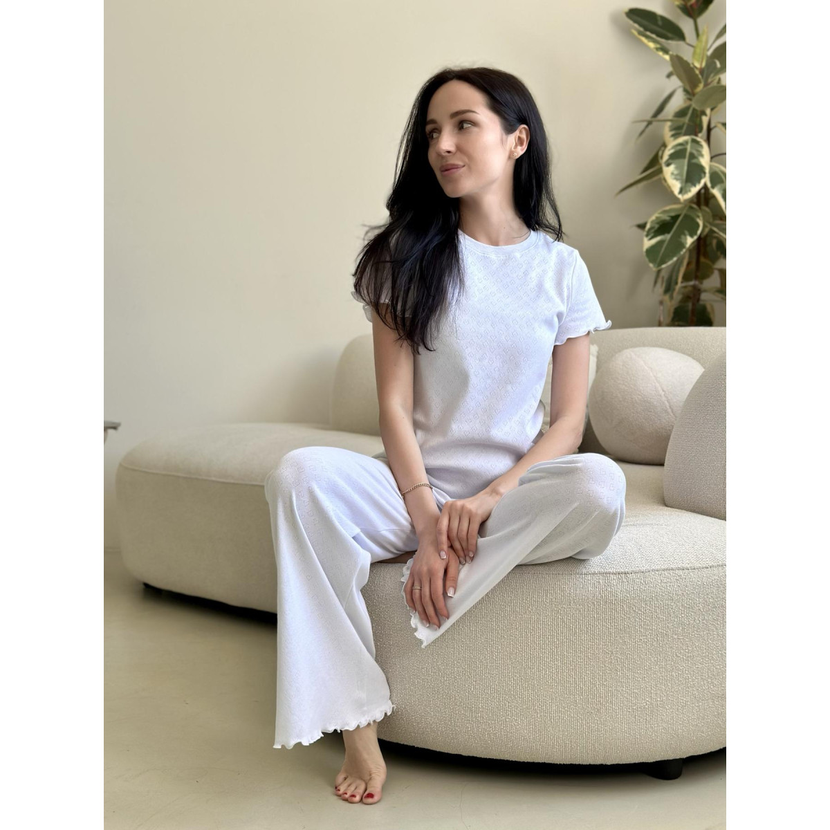 Трикотажная пижама женская Rose Amour White midi
