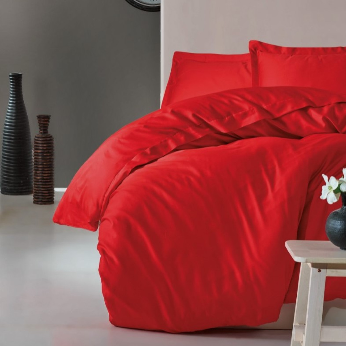 Красное постельное белье сатин люкс Турция Elegant Kirmizi однотонное в Leron - фото