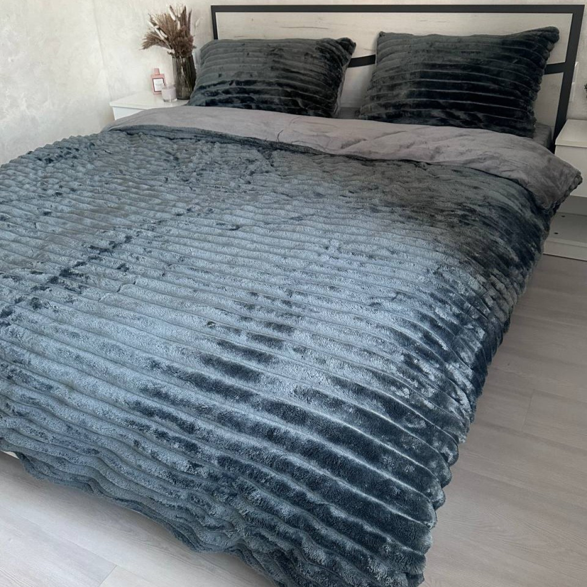 Велюрова постіль плюшева тепла зимова Шарпей Duo Графіт (на резинці)