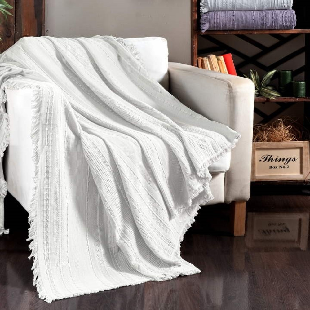 Біле покривало Pike 100% бавовна 220x240 First Choice Sole White Туреччина