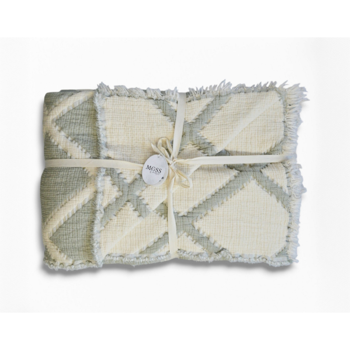 Зеленое покрывало муслин двустороннее 230x250 Moss Ivory Yesil