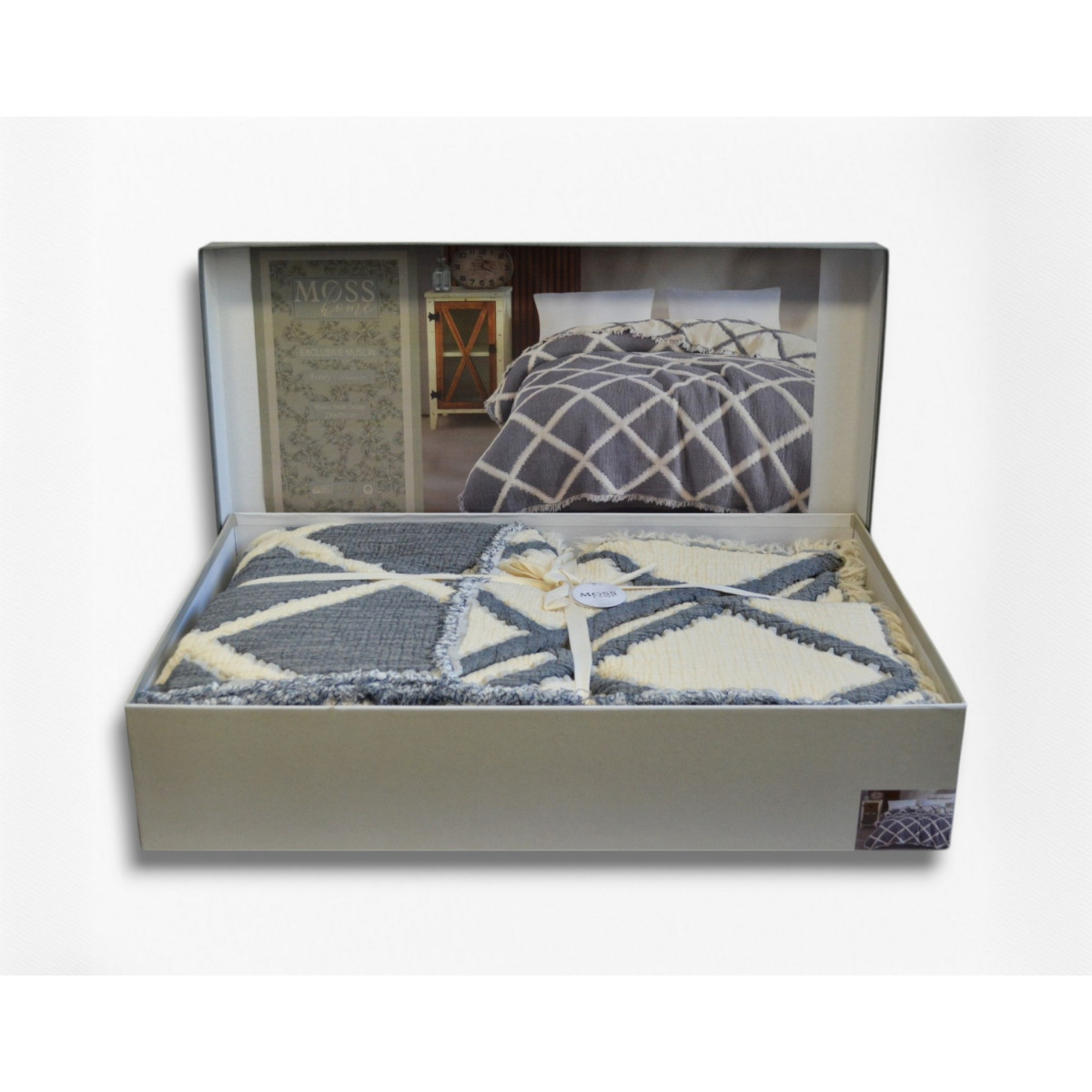 Муслінове покривало двостороннє синє 230x250 Moss Ivory Lacivert