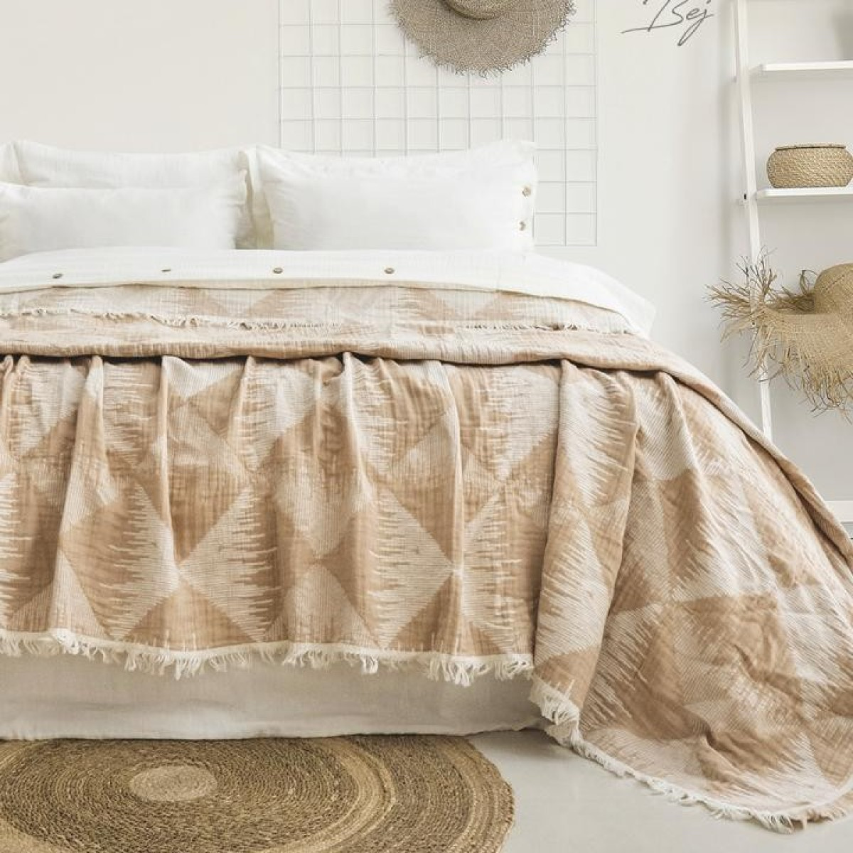 Большое покрывало из муслина двустороннее Dolce Bej 240x260 Турция в Leron - фото