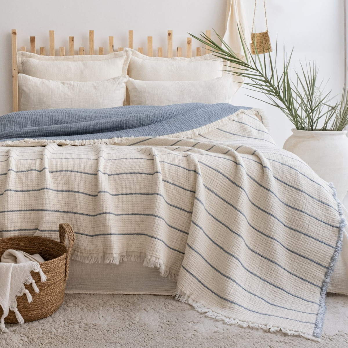 Турецкое покрывало евро муслин двустороннее 220x240 Sante Blue в Leron - фото