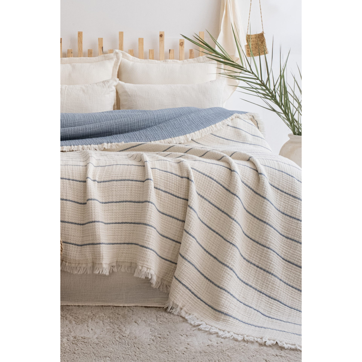 Турецкое покрывало евро муслин двустороннее 220x240 Sante Blue