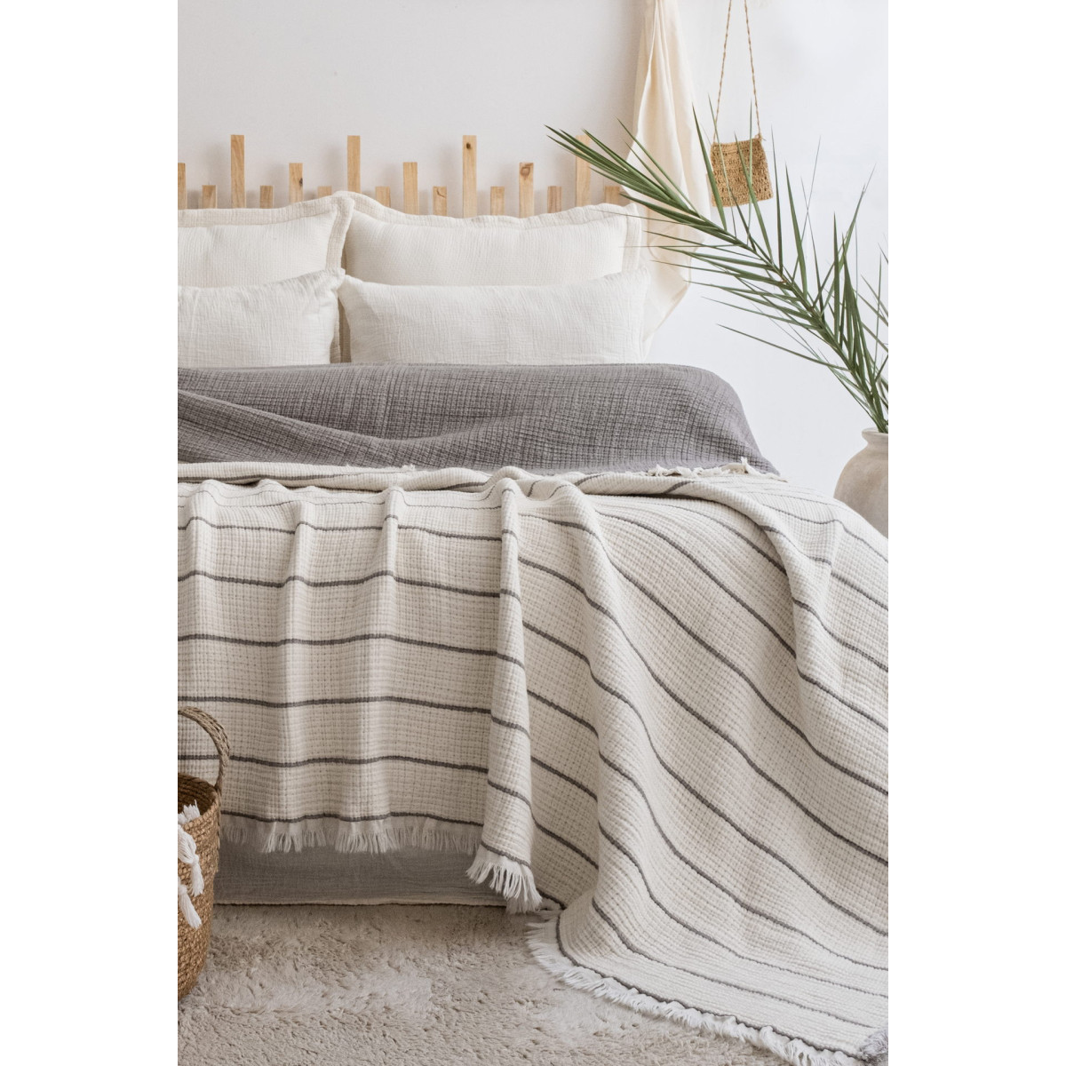 Двустороннее покрывало муслиновое евро 220x240 Sante Grey Турция