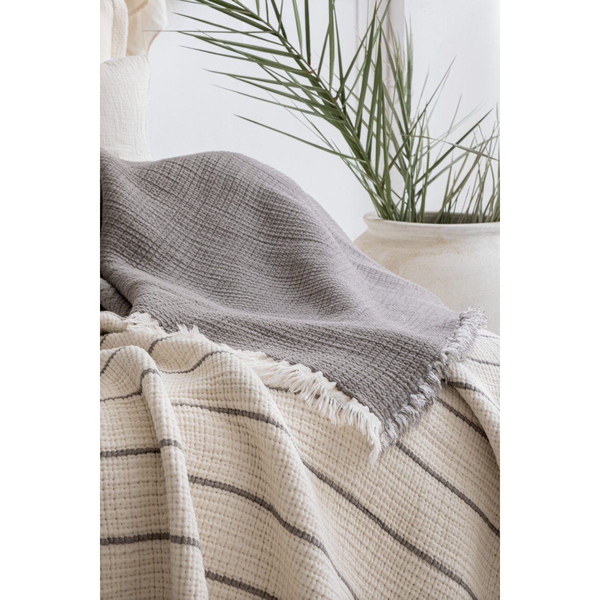 Двустороннее покрывало муслиновое евро 220x240 Sante Grey Турция