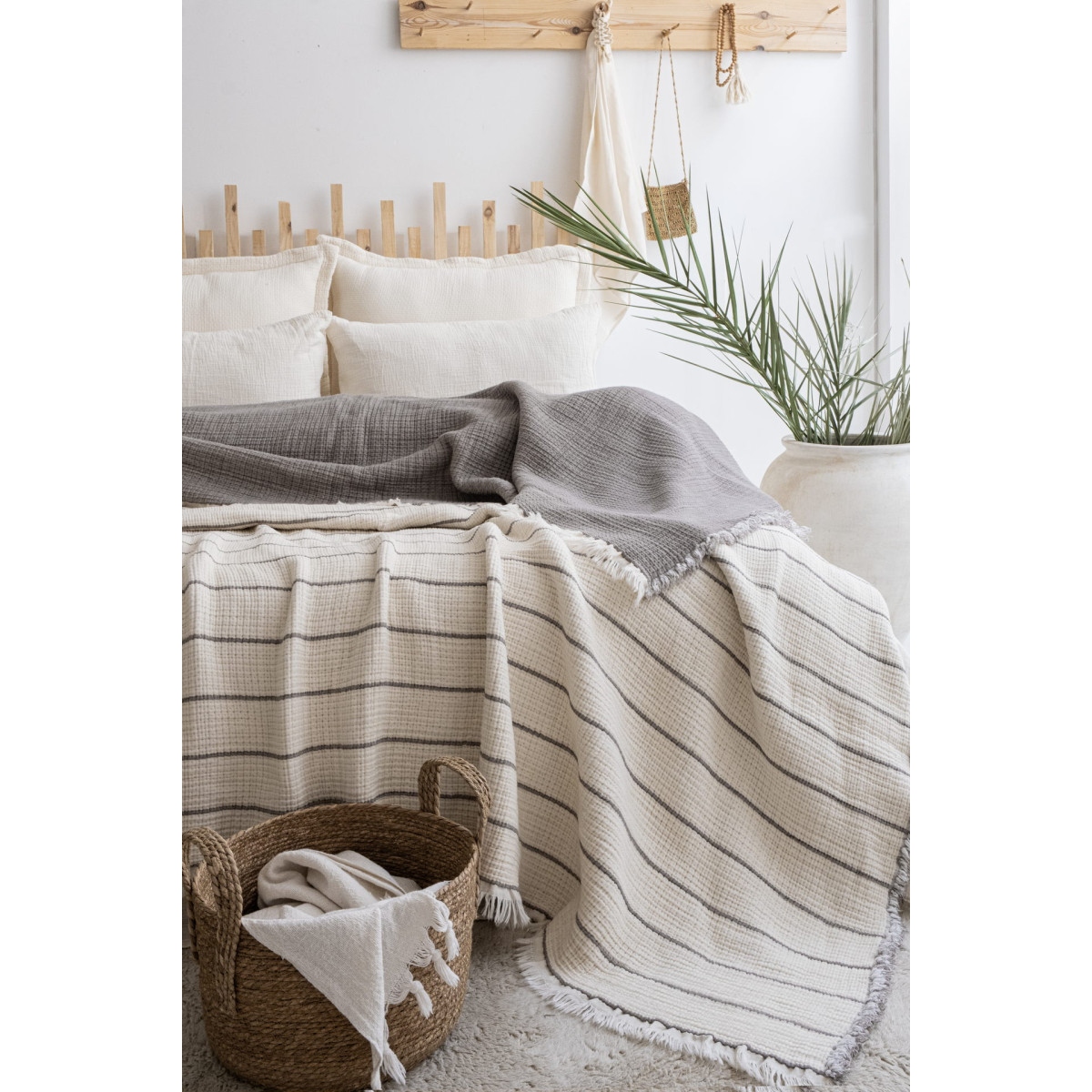 Двустороннее покрывало муслиновое евро 220x240 Sante Grey Турция