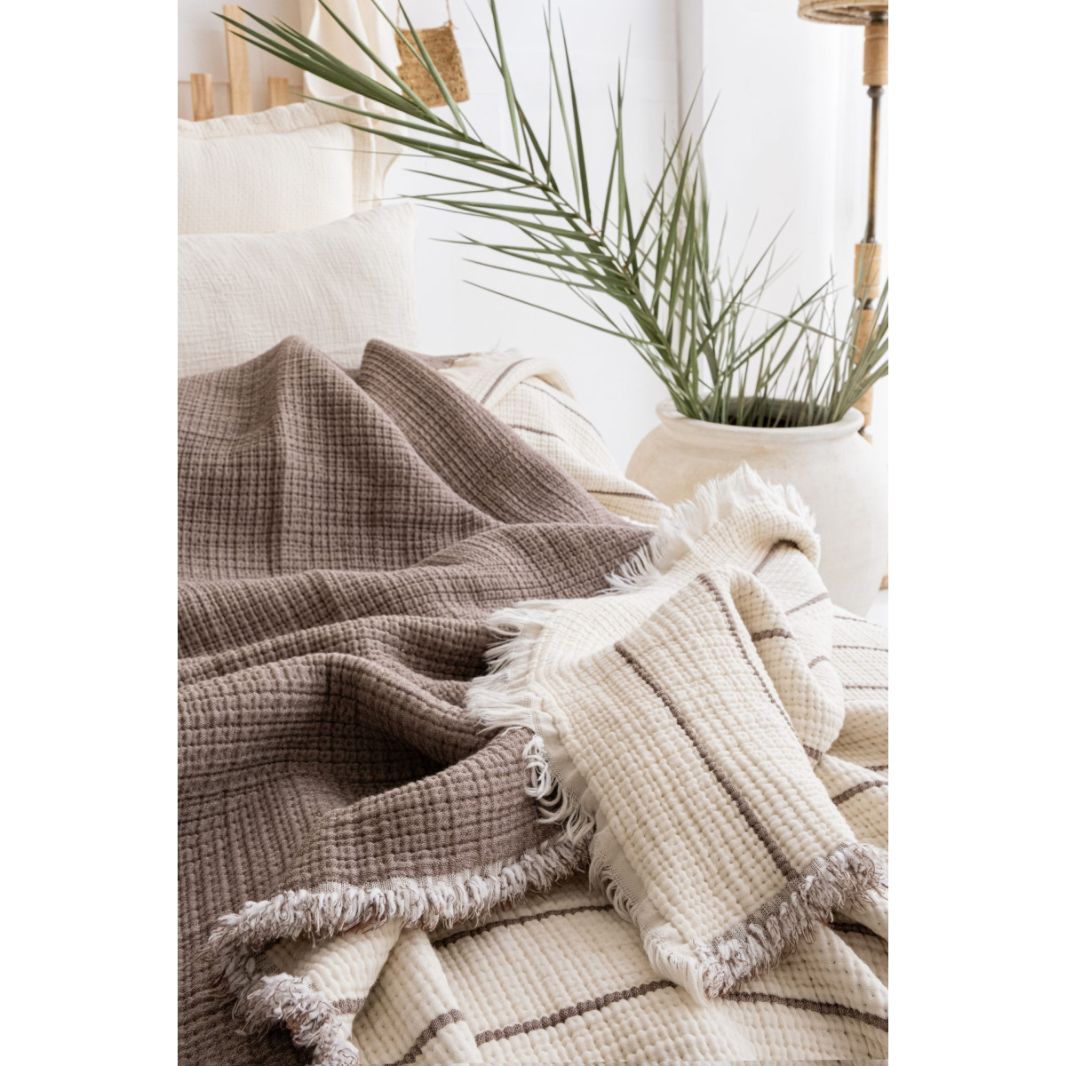 Муслиновое покрывало на кровать двустороннее евро 220x240 Sante Brown Турция