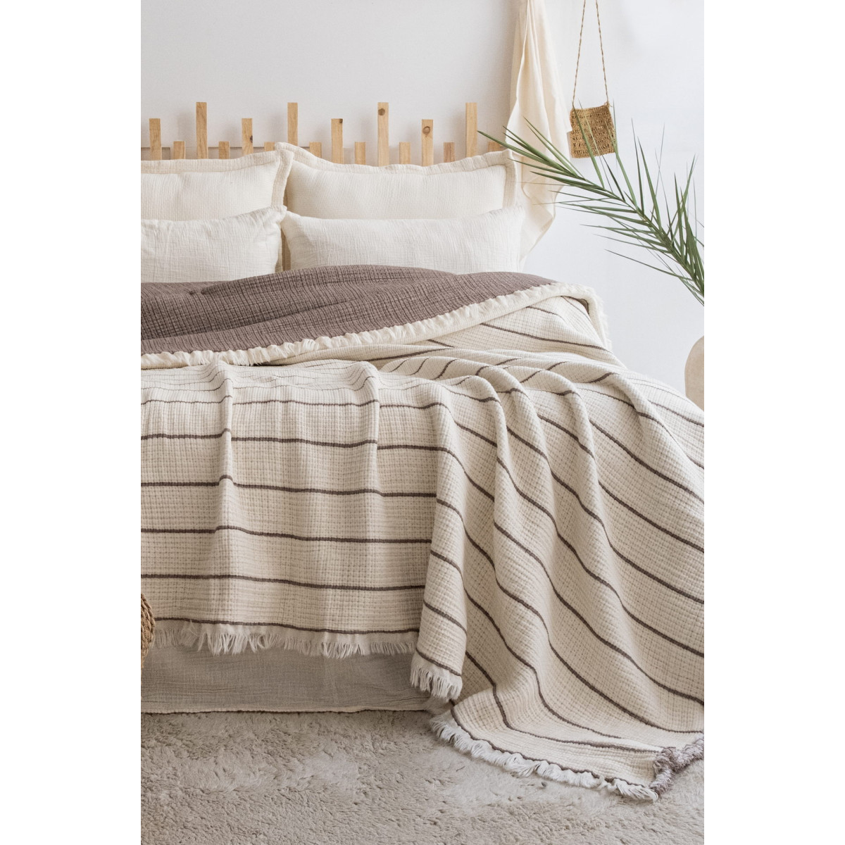 Муслиновое покрывало на кровать двустороннее евро 220x240 Sante Brown Турция