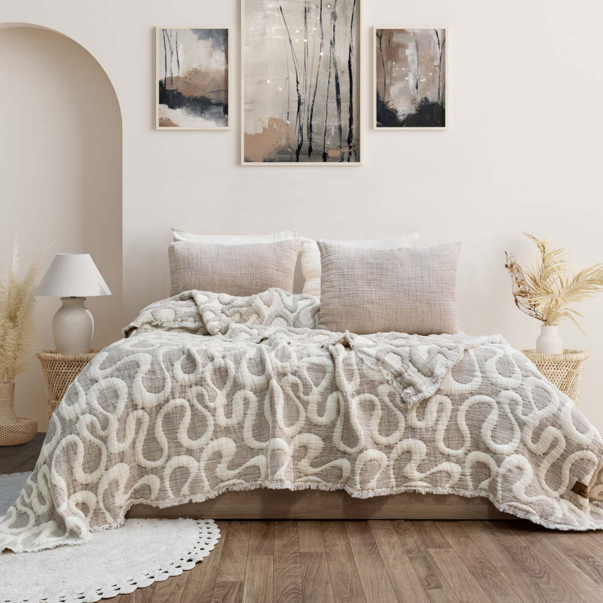 Двустороннее покрывало из муслина с наволочками Mervis Bej 240x260 Турция