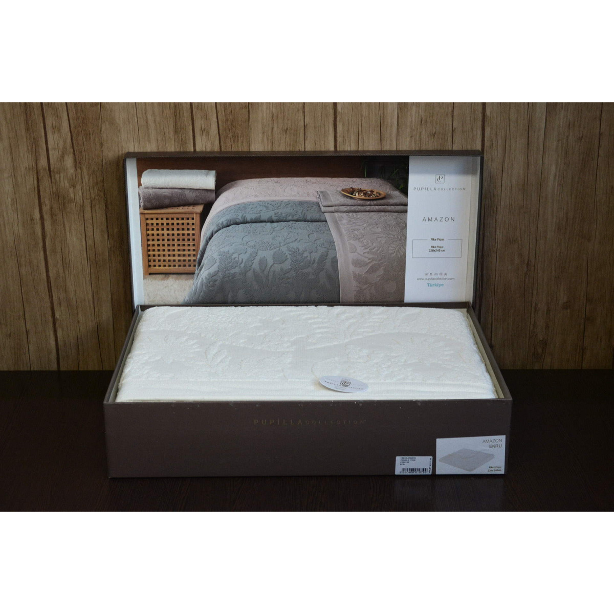 Махрове покривало Туреччина євро 220x240 Amazon Ekru жакардове 100% бавовна