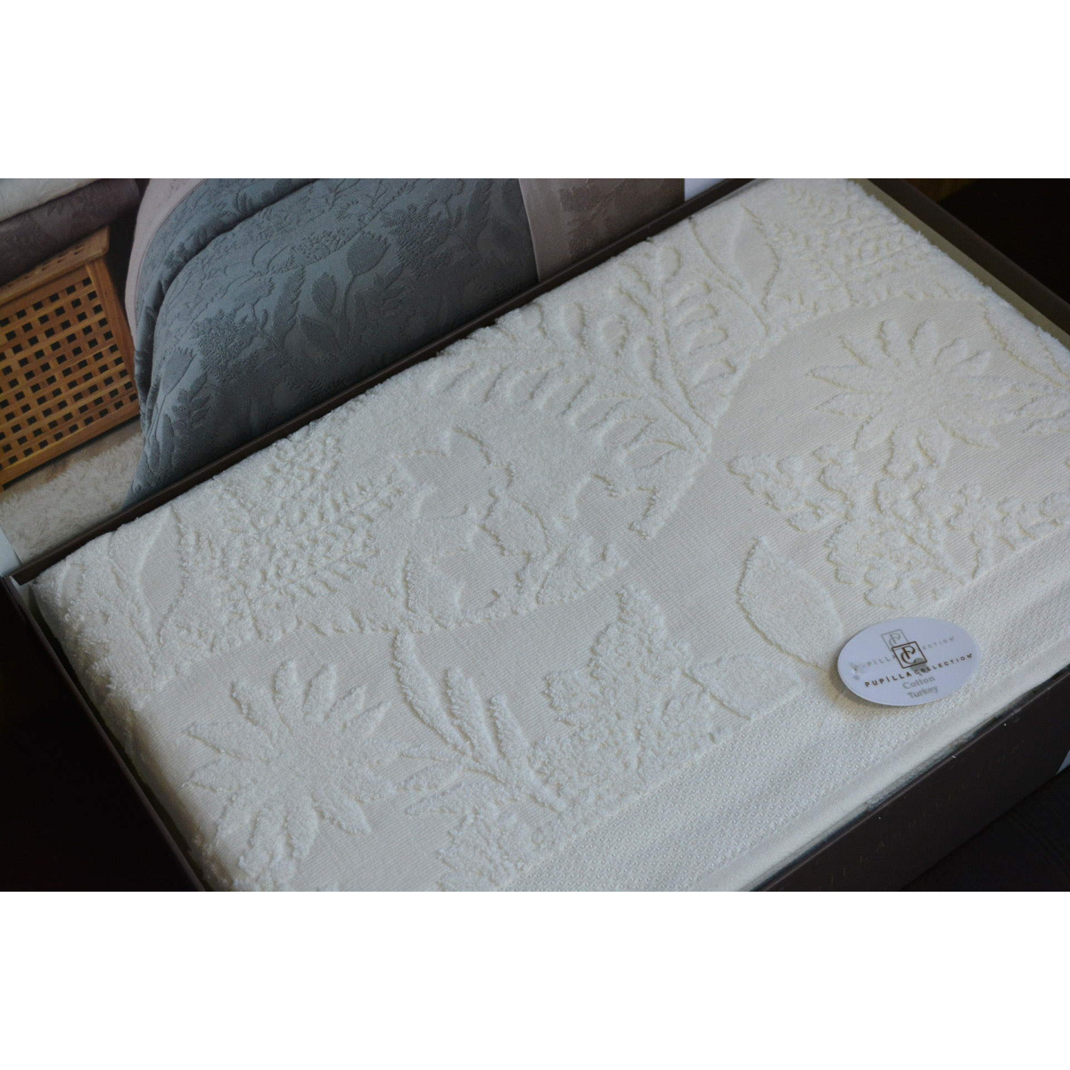 Махрове покривало Туреччина євро 220x240 Amazon Ekru жакардове 100% бавовна