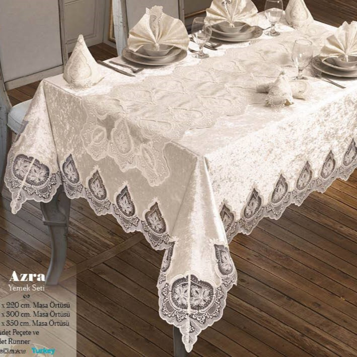 Подарочная скатерть с салфетками велюровая Azra Set Бежевая Турция в Leron - фото