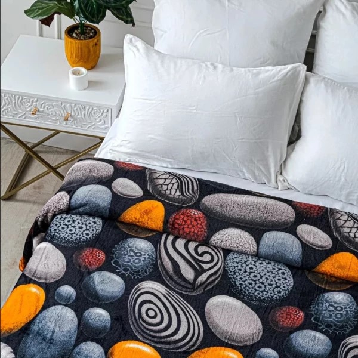 Флисовый плед полуторный 150x200 Камушки