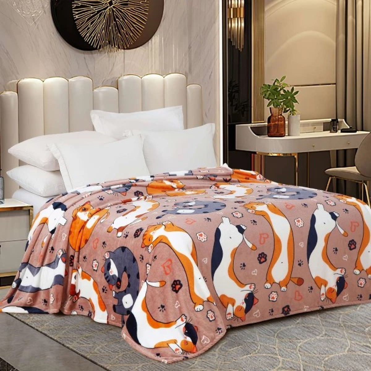 Мягкий флис плед с котами 150x200 Доброе Утро в Leron - фото