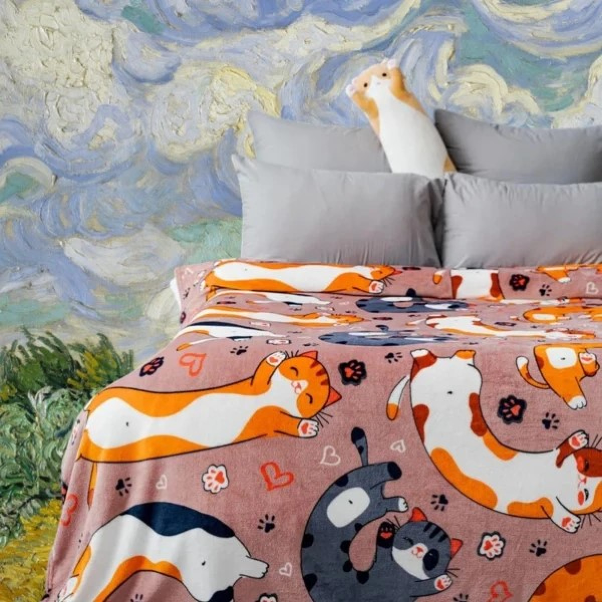 Мягкий флис плед с котами 150x200 Доброе Утро