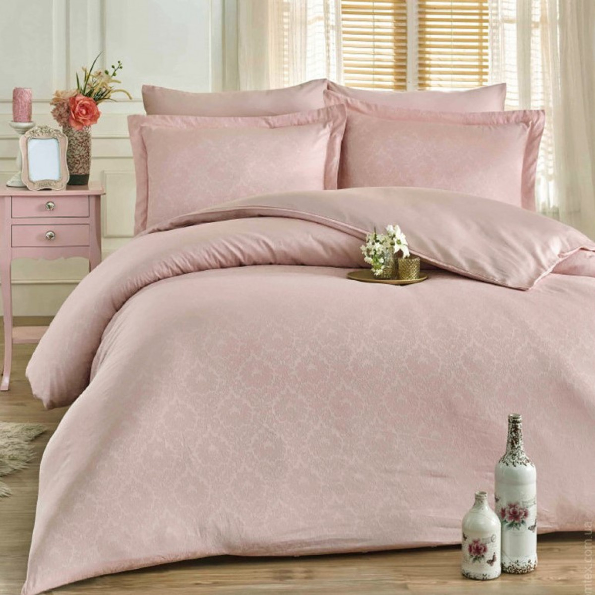 Елітна постільна білизна сатин жаккард Pudra Classik Damask в Leron - фото