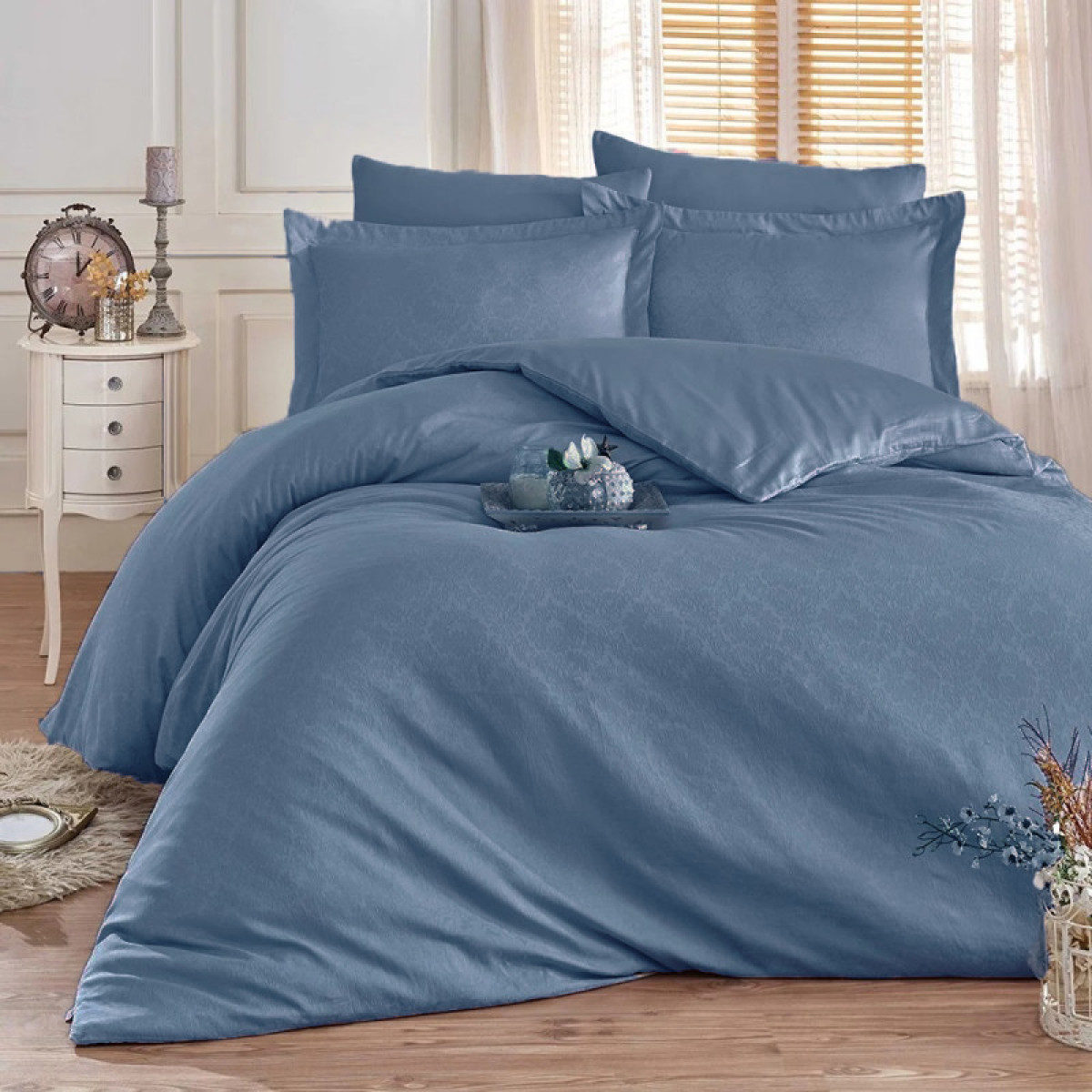 Постельное белье сатин жаккард Indigo Damask в Leron - фото