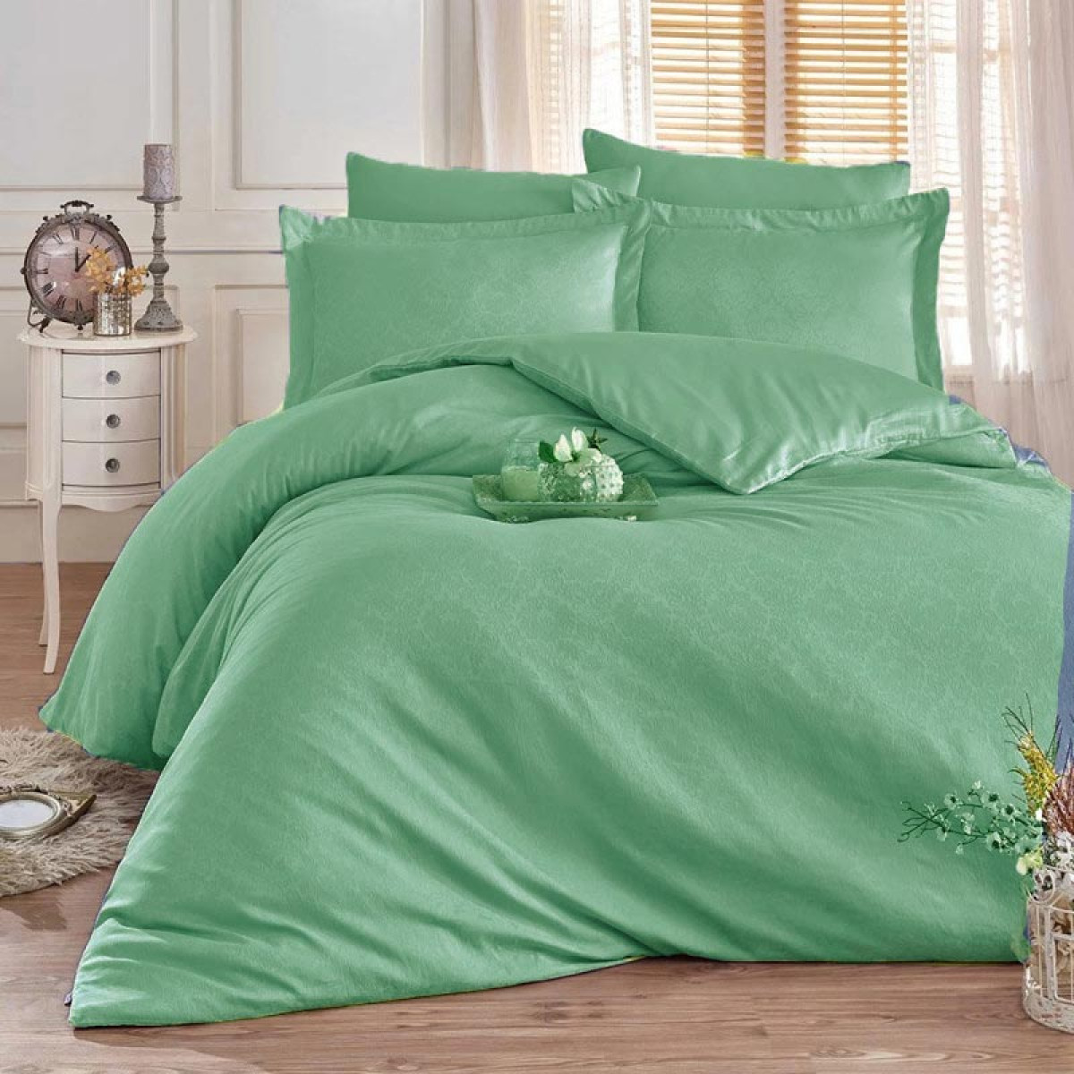 Комплект постільної білизни жаккард сатин Green Fog Damask в Leron - фото
