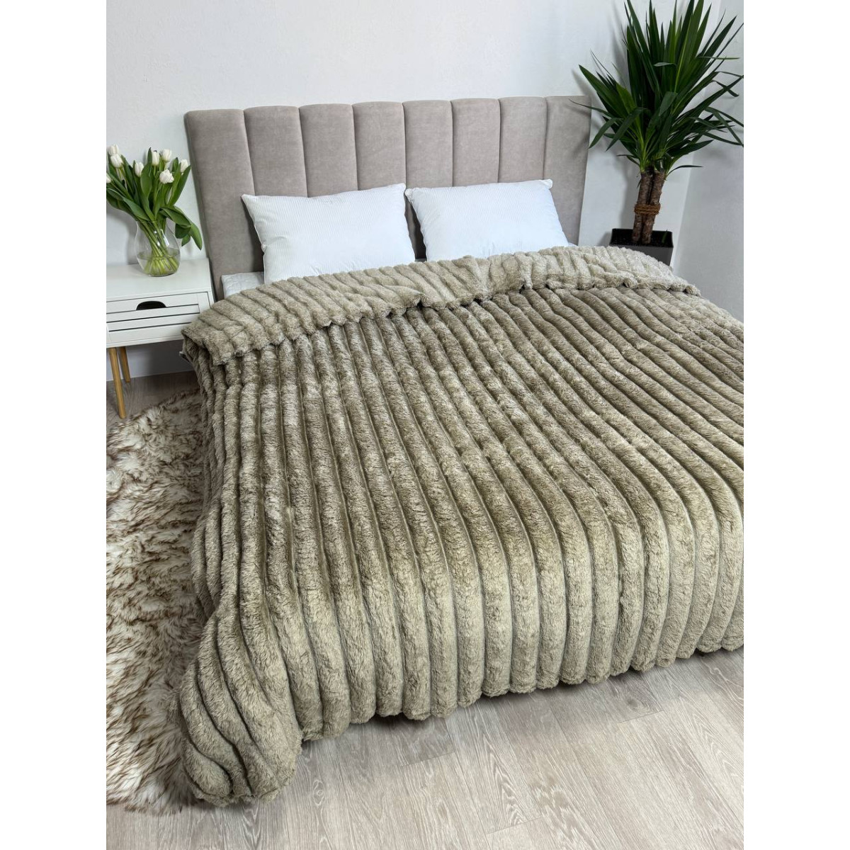 Красивый плед плюшевый Шарпей Royal Хаки 200x230
