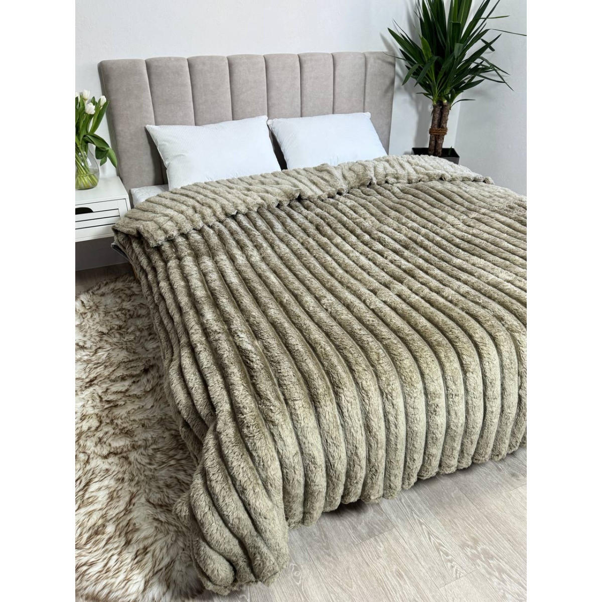 Красивый плед плюшевый Шарпей Royal Хаки 200x230