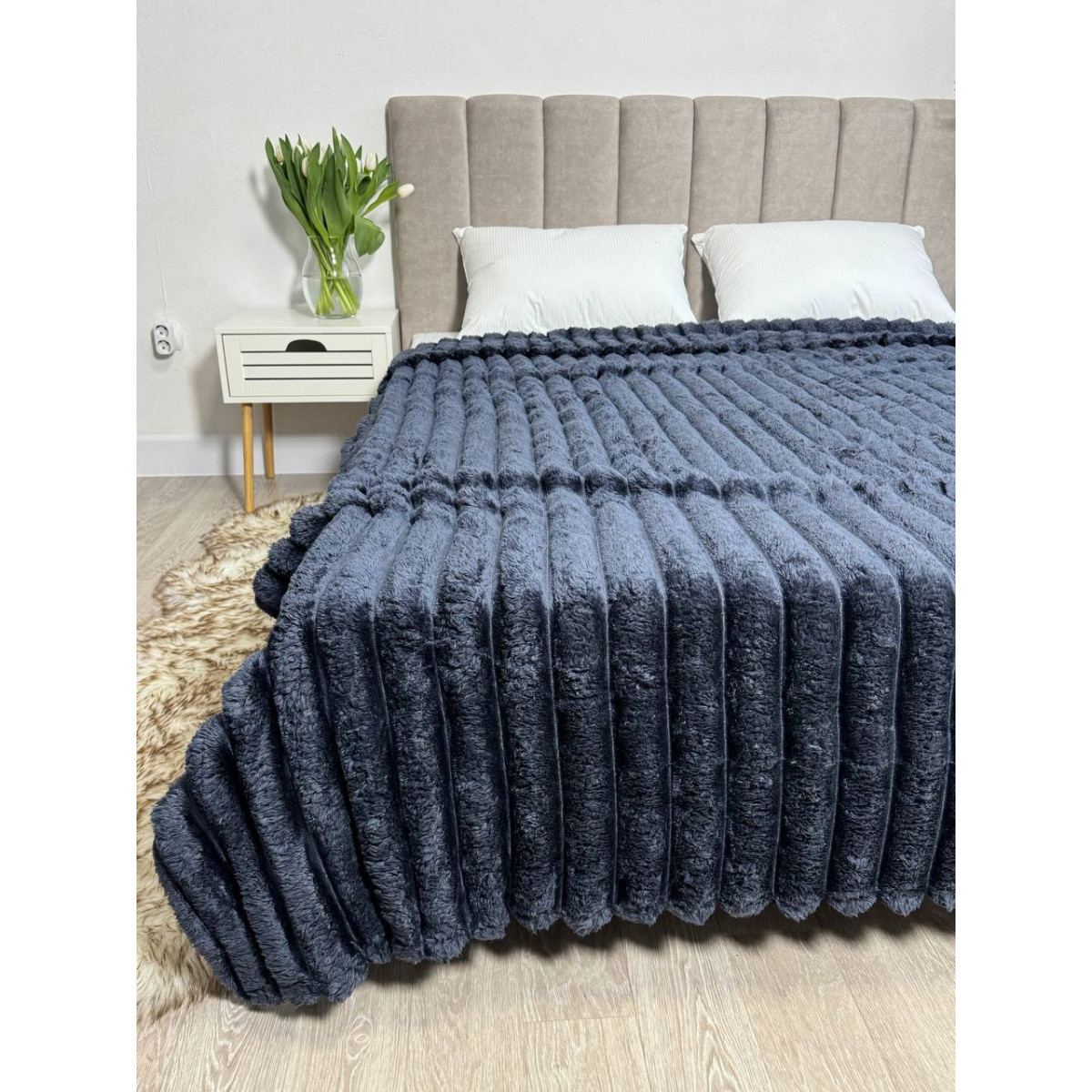 Плед на кровать плюшевый Шарпей Royal Графит 200x230