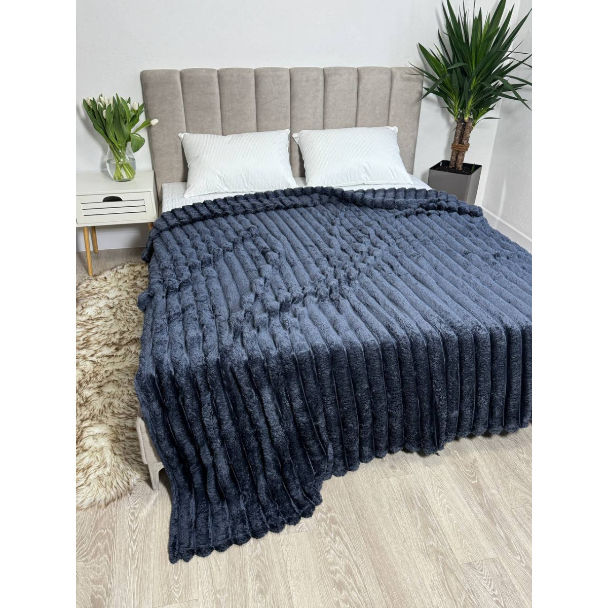 Плед на кровать плюшевый Шарпей Royal Графит 200x230