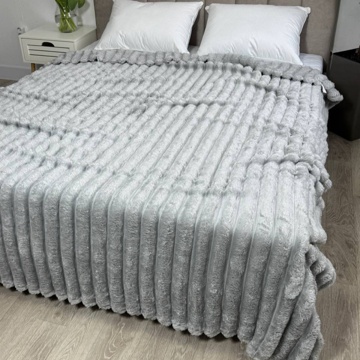 Пушистый плед на кровать Шарпей Royal Серый 200x230 в Leron - фото