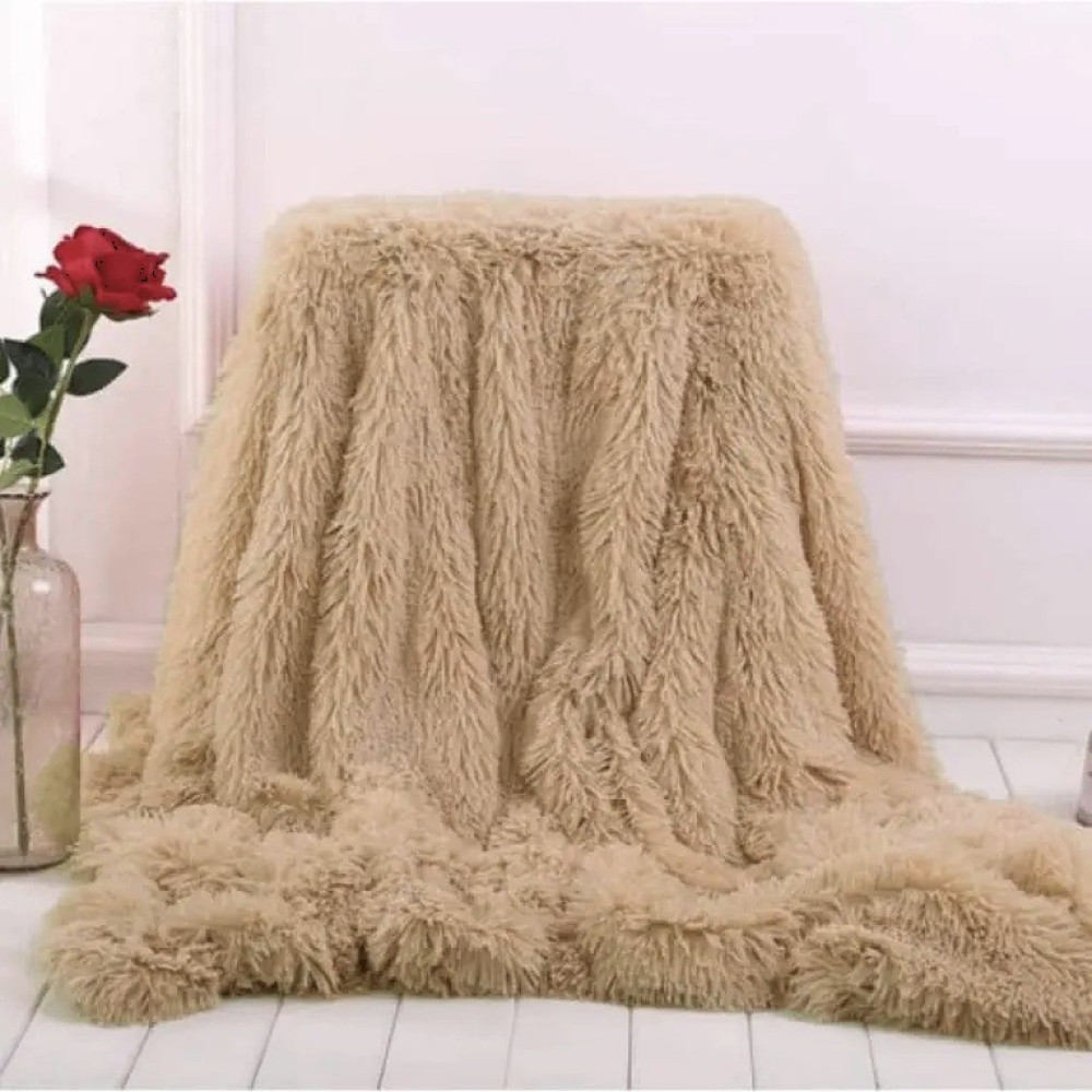 Пушистый плед травка утепленный на овчине Grass Sheep Бежевый