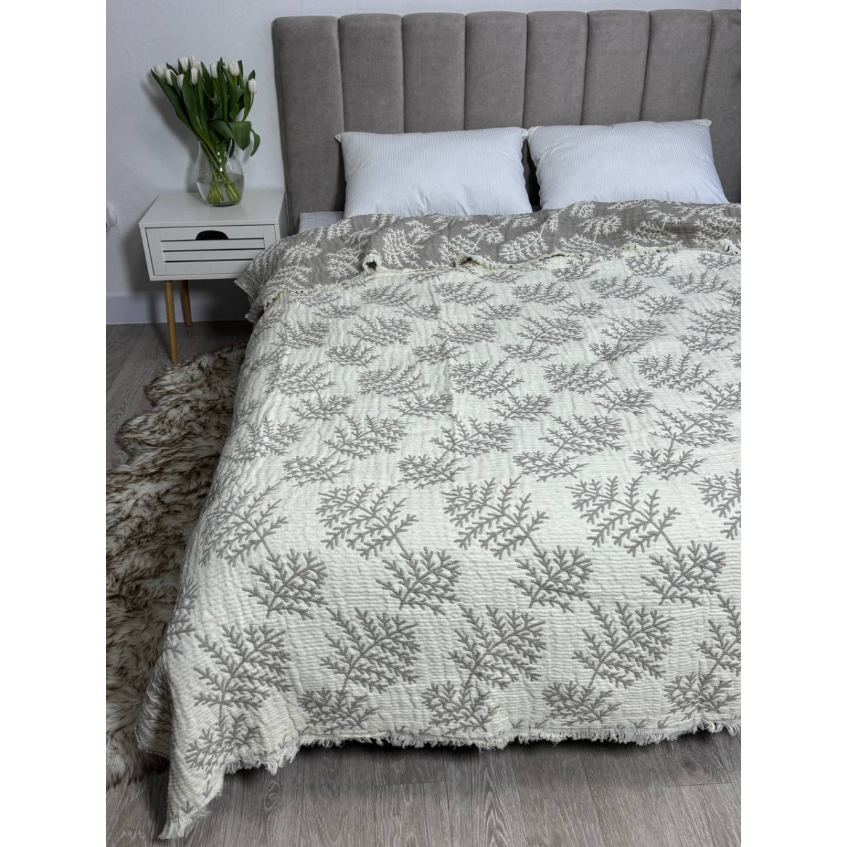 Муслиновое покрывало двустороннее 200x230 Веточка Кофейная