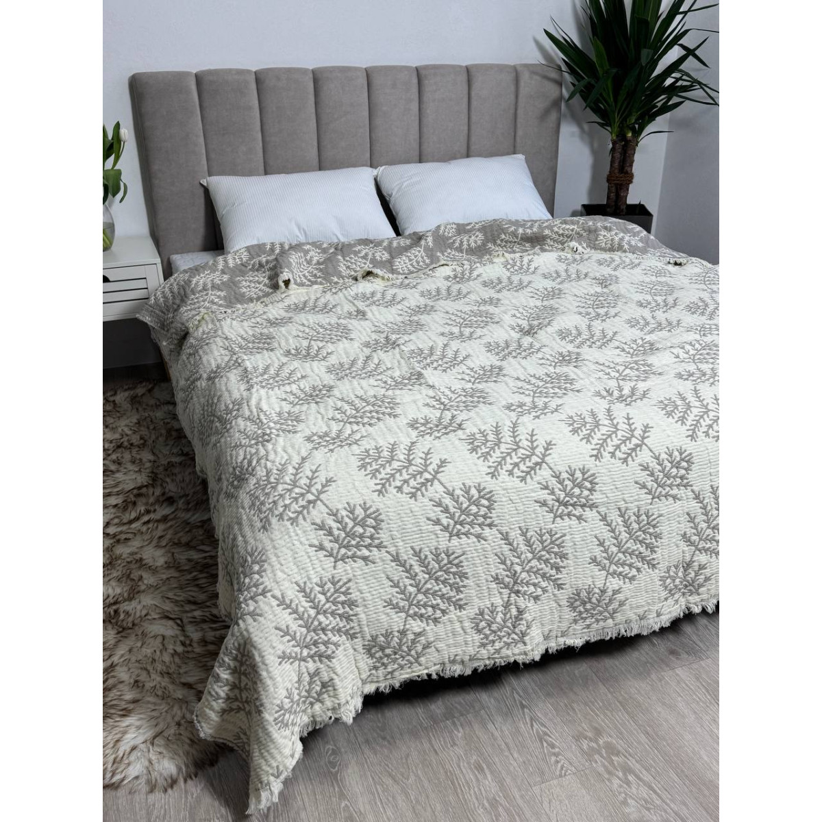 Муслиновое покрывало двустороннее 200x230 Веточка Кофейная
