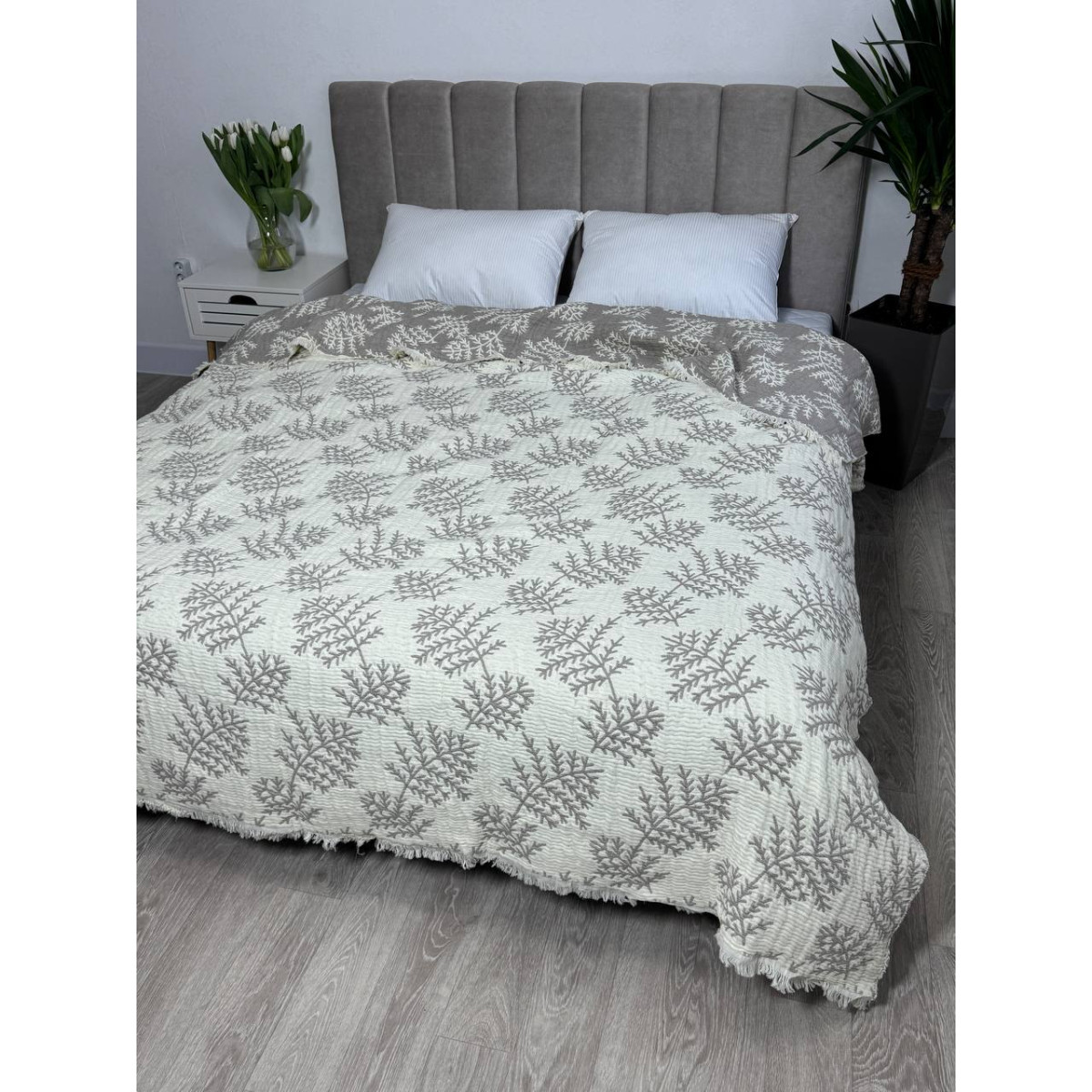 Муслиновое покрывало двустороннее 200x230 Веточка Кофейная