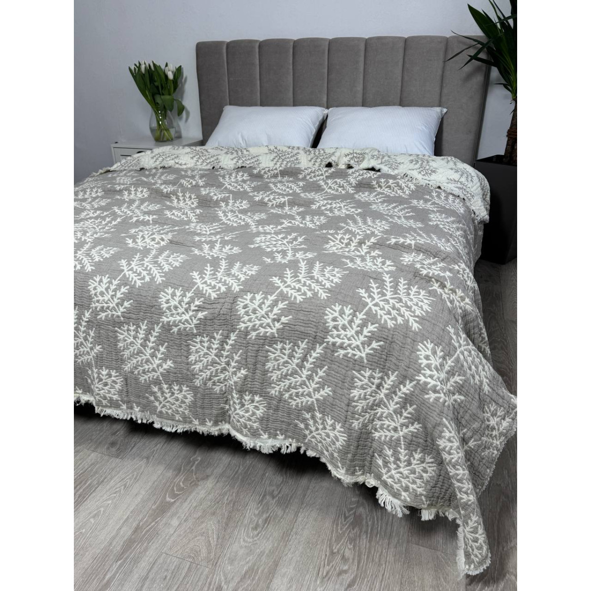 Муслиновое покрывало двустороннее 200x230 Веточка Кофейная