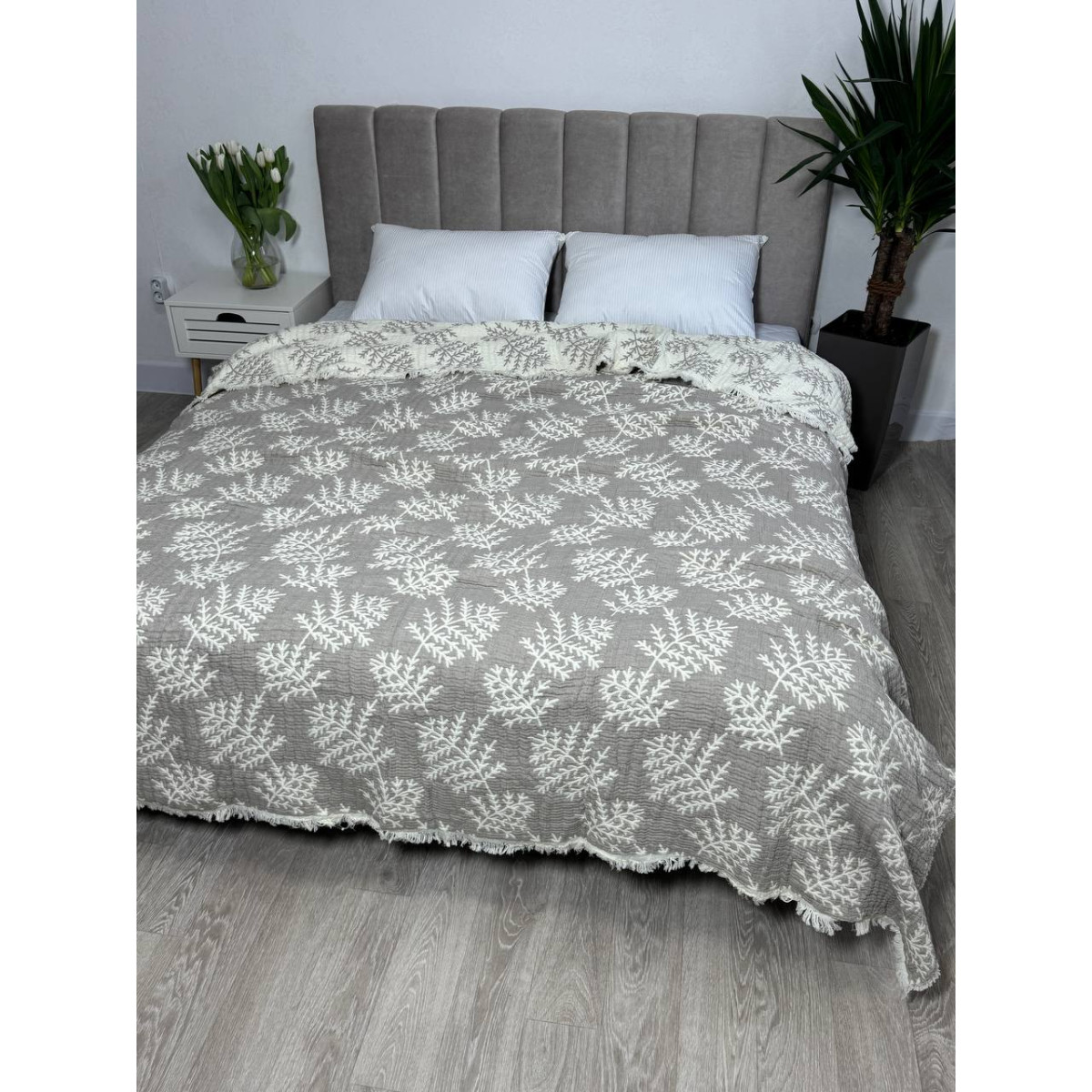Муслиновое покрывало двустороннее 200x230 Веточка Кофейная