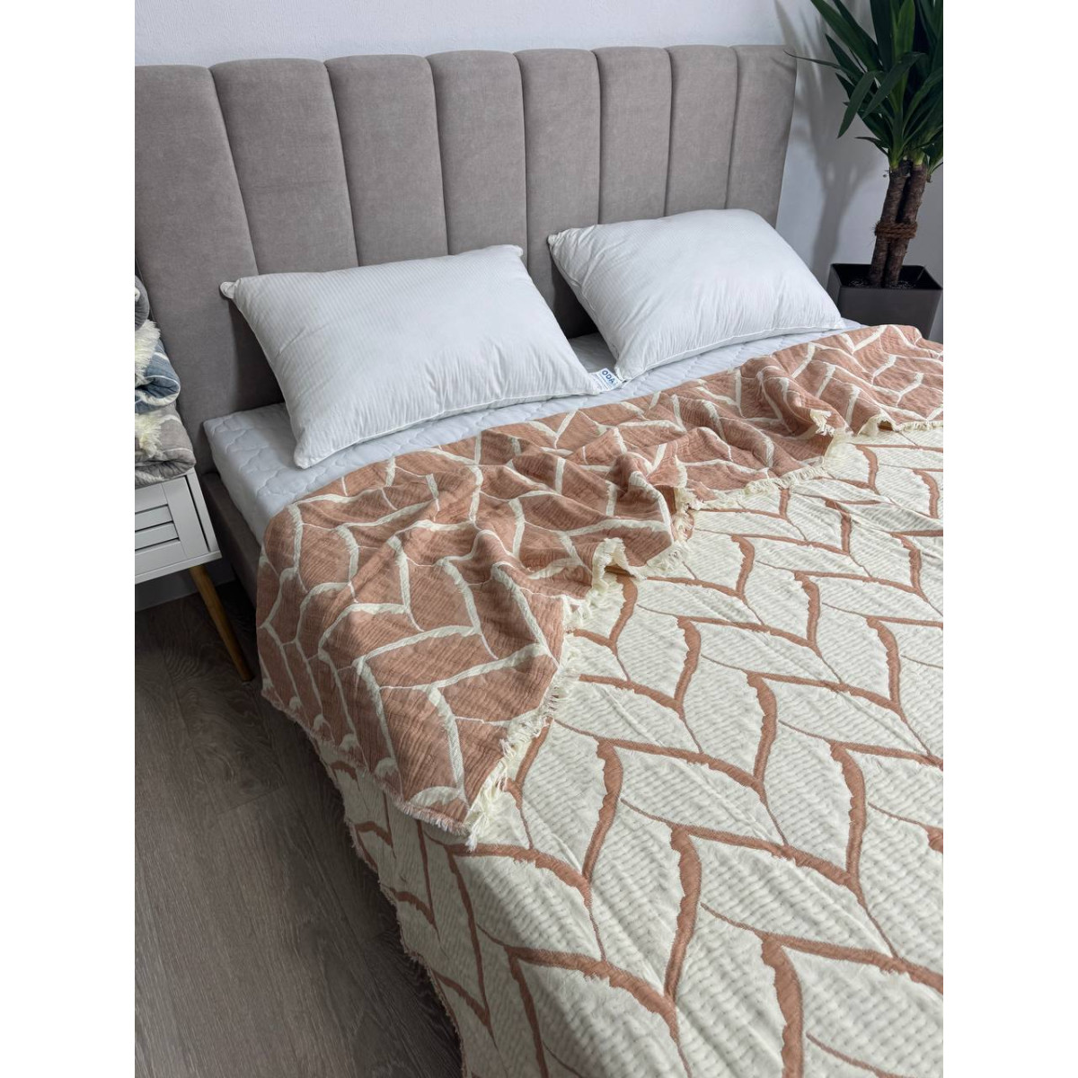 Муслиновое покрывало двустороннее 220x240 Аларик Айвори-Коричневый