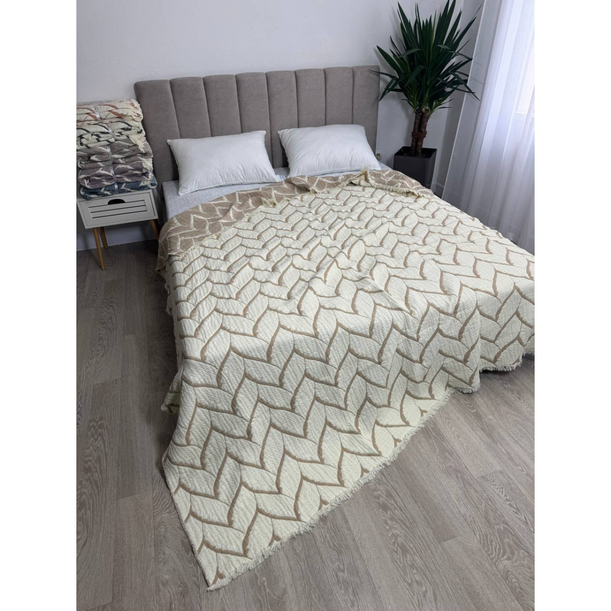 Натуральное покрывало муслин двустороннее 220x240 Аларик Бежевый