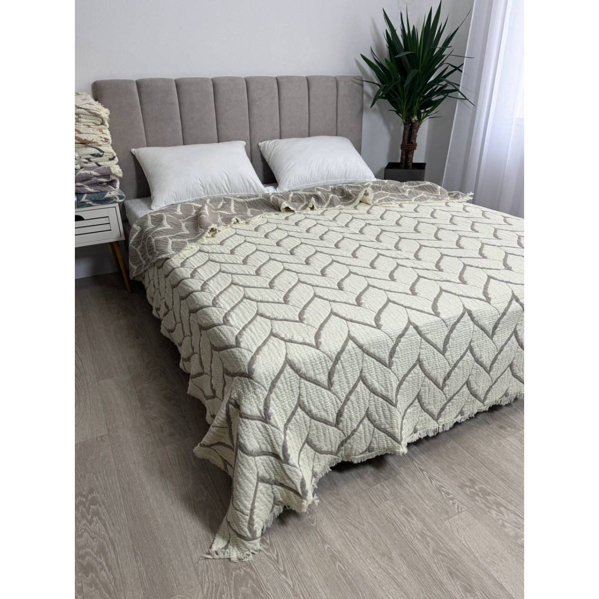 Евро покрывало муслин двустороннее 220x240 Аларик Кофейный