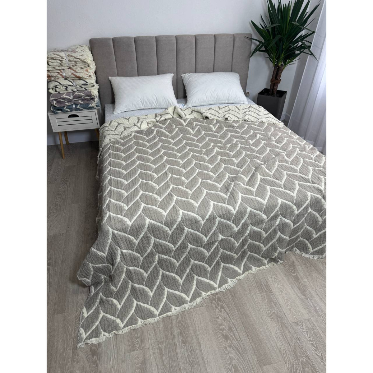 Евро покрывало муслин двустороннее 220x240 Аларик Кофейный