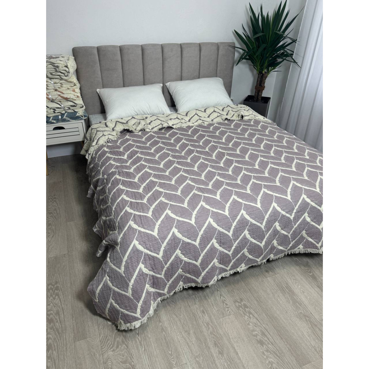 Муслиновое покрывало евро двустороннее 220x240 Аларик Сливовый